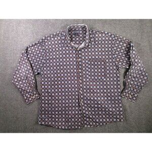 Cotton Row Shirt Mens 2X Big Button Up Long Sleeve Medallion Print Navy Brown